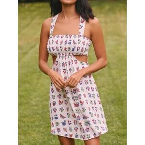 BY ANTHROPOLOGIE NWT Piper Bandeau Cutout Smocked Mini Dress White/Floral Sz XL